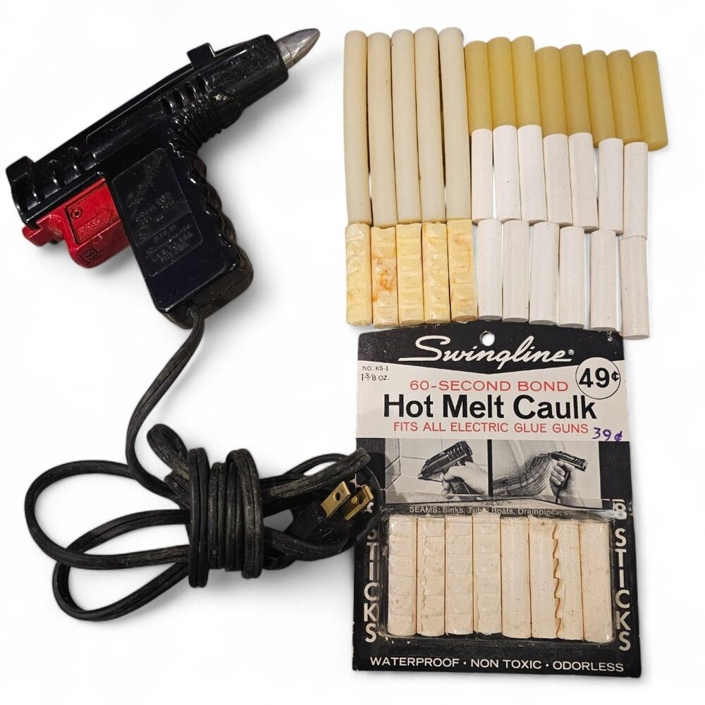 VTG 70s Swingline Electric Hot Melt Caulk Glue Gun Universal Caulk Sticks Set